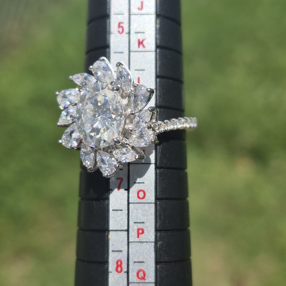 GRA Certified 3 CT* RARE Oval Cut With Art Deco Halo Moissanite Ring - Picture 2 of 11